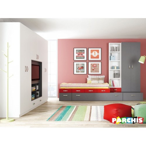 25-Camas compactas juveniles en color rojo | Muebles juveniles en Toledo